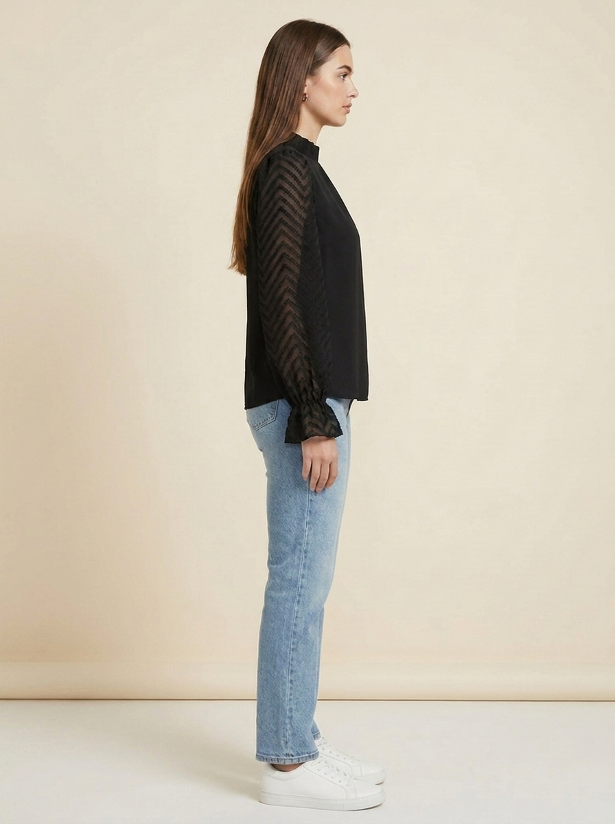 VelouraAvenue Mock Neck Flounce Blouse - Black - Image 5