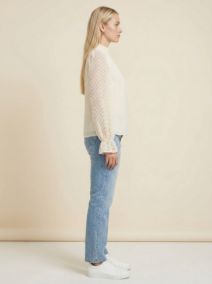 VelouraAvenue Mock Neck Flounce Blouse - Cream - Image 8