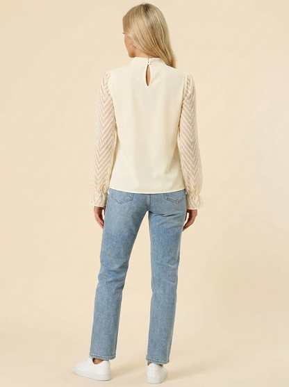 VelouraAvenue Mock Neck Flounce Blouse - Cream - Image 9