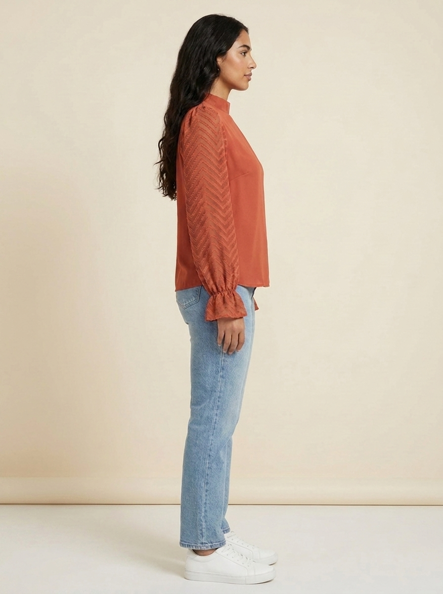 VelouraAvenue Mock Neck Flounce Blouse - Burnt Coral - Image 11