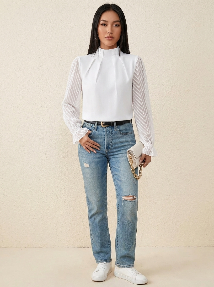 VelouraAvenue Mock Neck Flounce Blouse - White - Image 13