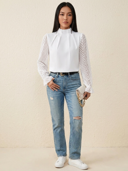 VelouraAvenue Mock Neck Flounce Blouse - White - Image 13