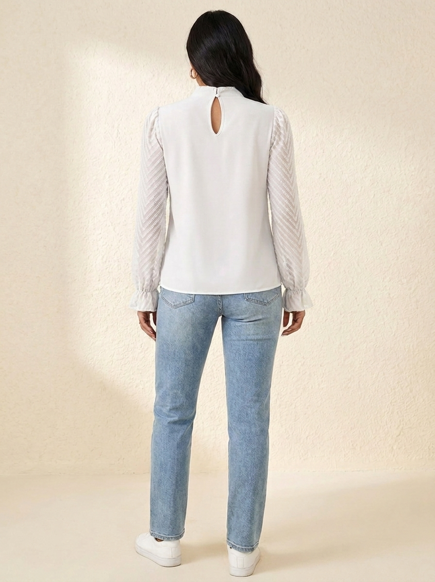 VelouraAvenue Mock Neck Flounce Blouse - White - Image 15