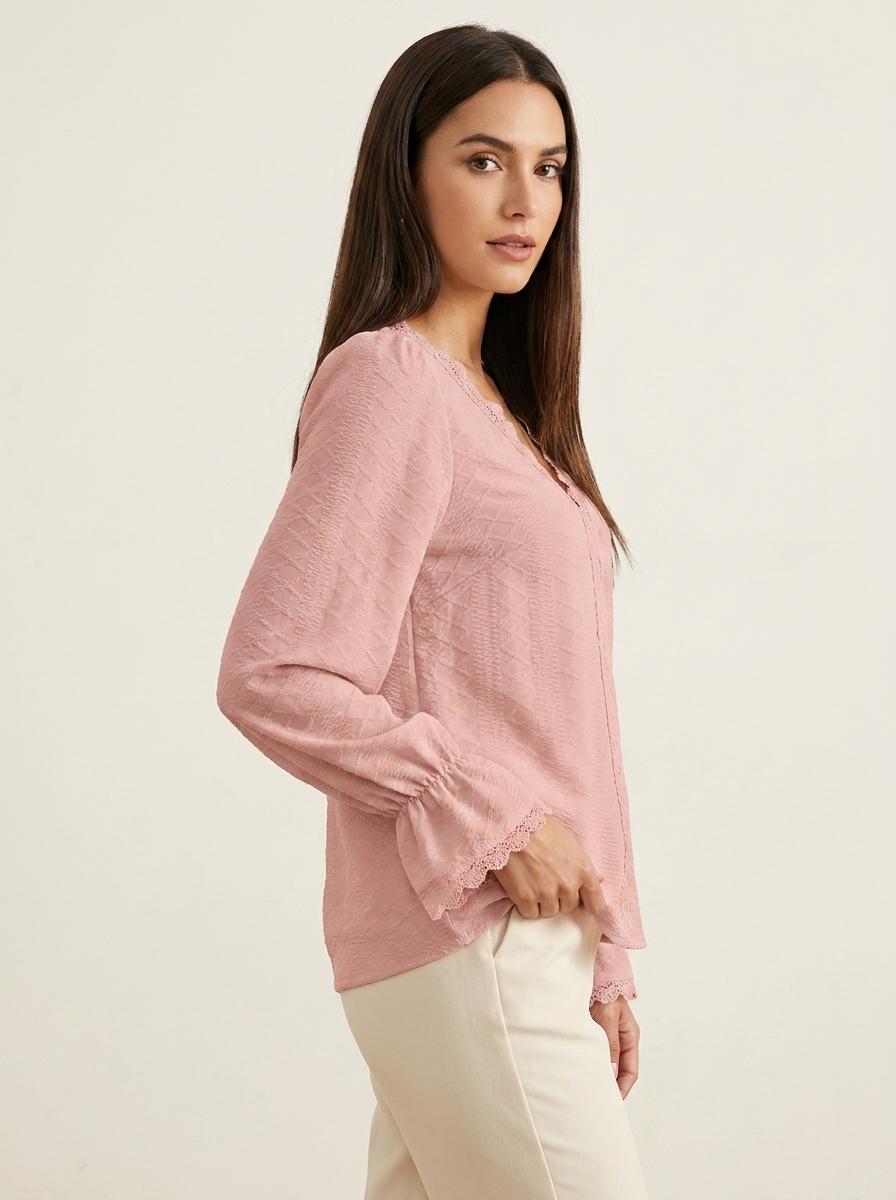 VelouraAvenue V-Neck Flounce Blouse - Blush Pink - Image 8
