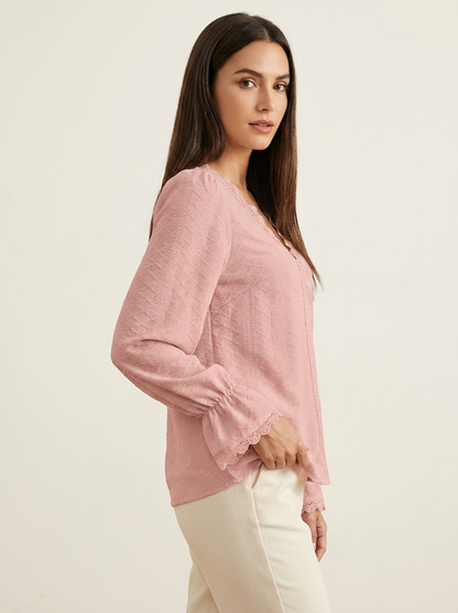 VelouraAvenue V-Neck Flounce Blouse - Blush Pink - Image 8