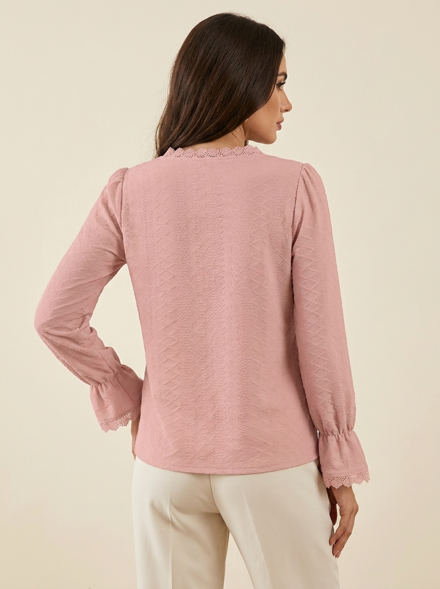 VelouraAvenue V-Neck Flounce Blouse - Blush Pink - Image 9