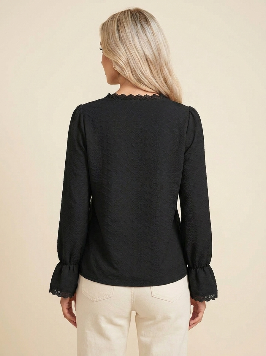 VelouraAvenue V-Neck Flounce Blouse - Black - Image 12