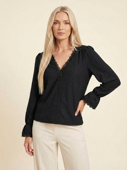VelouraAvenue V-Neck Flounce Blouse - Black - Image 10