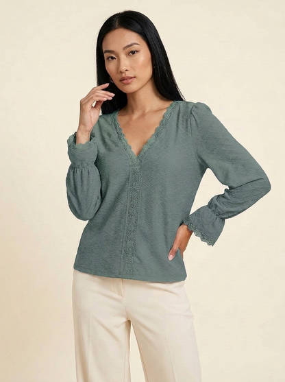 VelouraAvenue V-Neck Flounce Blouse - Sage - Image 16