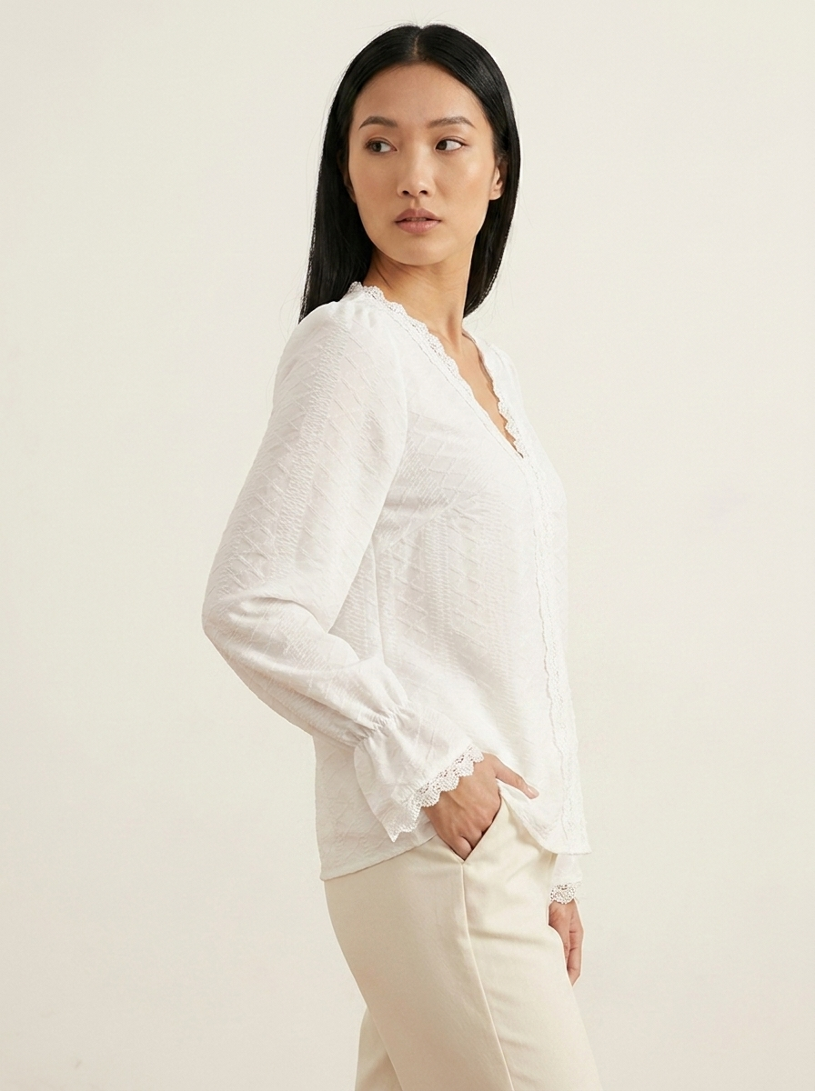 VelouraAvenue V-Neck Flounce Blouse - White - Image 2