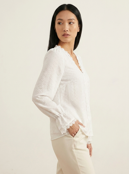 VelouraAvenue V-Neck Flounce Blouse - White - Image 2