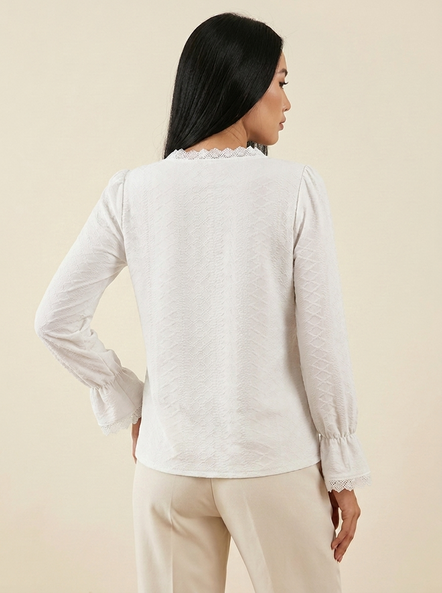 VelouraAvenue V-Neck Flounce Blouse - White - Image 3