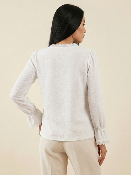 VelouraAvenue V-Neck Flounce Blouse - White - Image 3