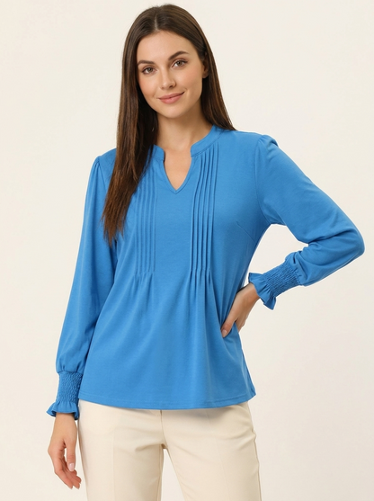 VelouraAvenue Notched Flounce Sleeve Blouse - Sky Blue - Image 1