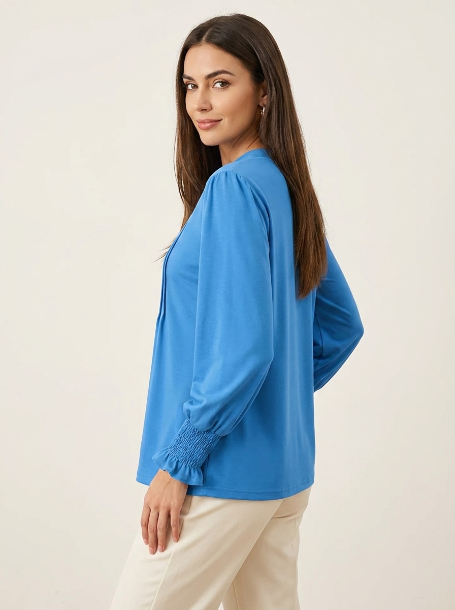 VelouraAvenue Notched Flounce Sleeve Blouse - Sky Blue - Image 2
