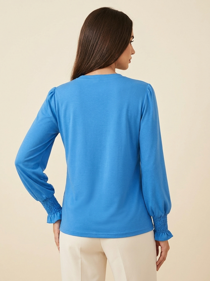 VelouraAvenue Notched Flounce Sleeve Blouse - Sky Blue - Image 3