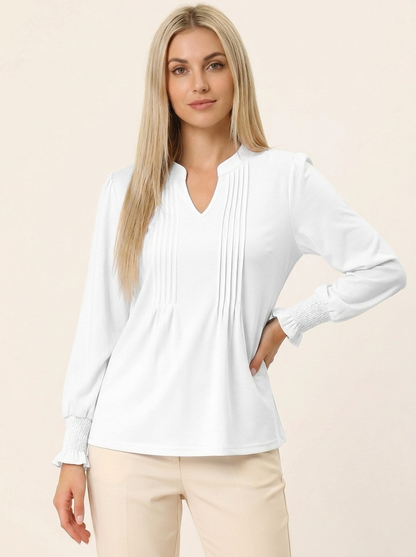VelouraAvenue Notched Flounce Sleeve Blouse - White - Image 4