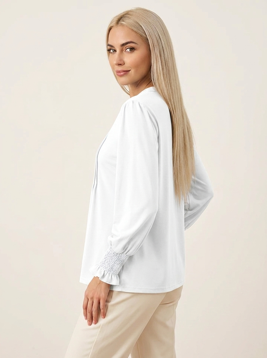VelouraAvenue Notched Flounce Sleeve Blouse - White - Image 5