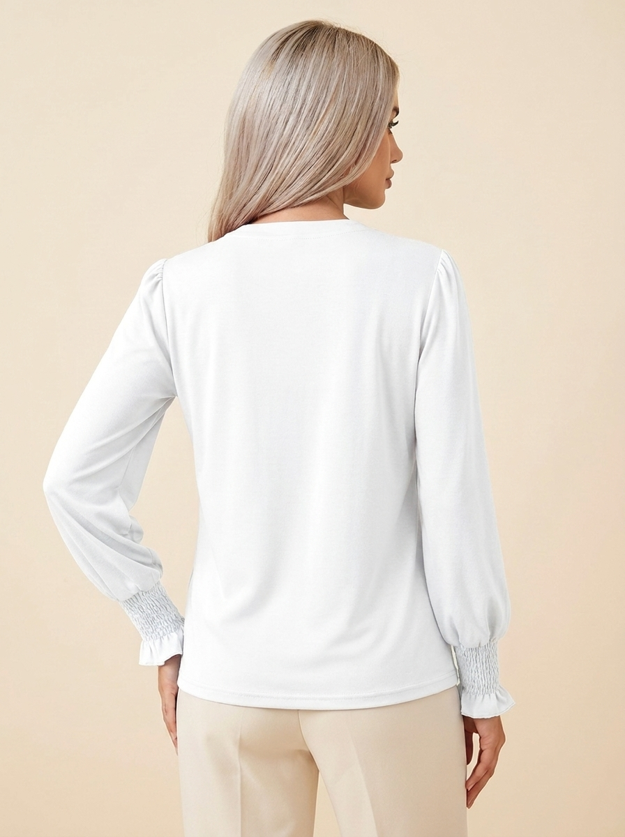 VelouraAvenue Notched Flounce Sleeve Blouse - White - Image 6