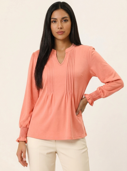 VelouraAvenue Notched Flounce Sleeve Blouse - Peach - Image 7