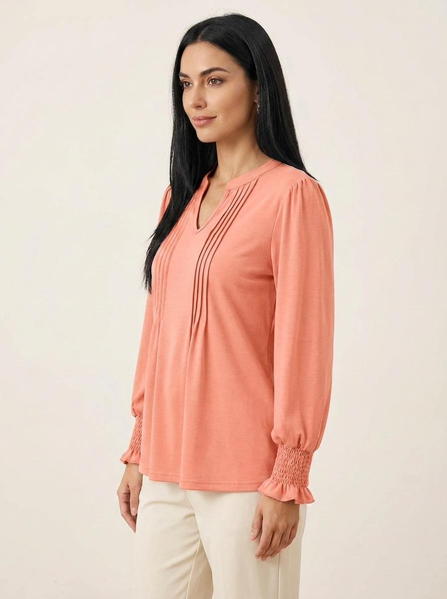 VelouraAvenue Notched Flounce Sleeve Blouse - Peach - Image 8