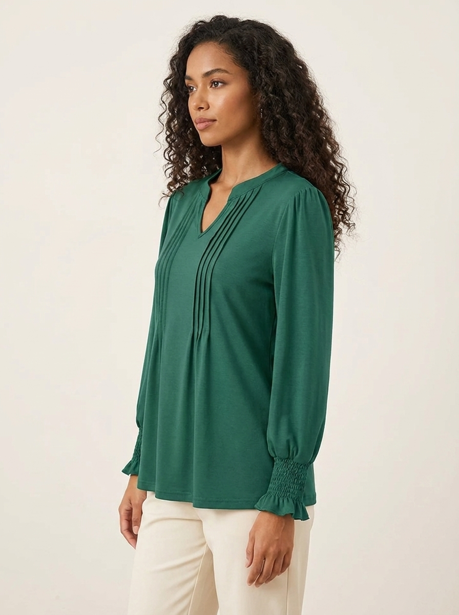 VelouraAvenue Notched Flounce Sleeve Blouse - Green - Image 14