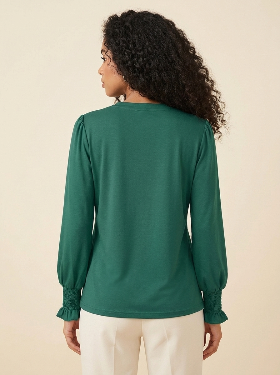 VelouraAvenue Notched Flounce Sleeve Blouse - Green - Image 15