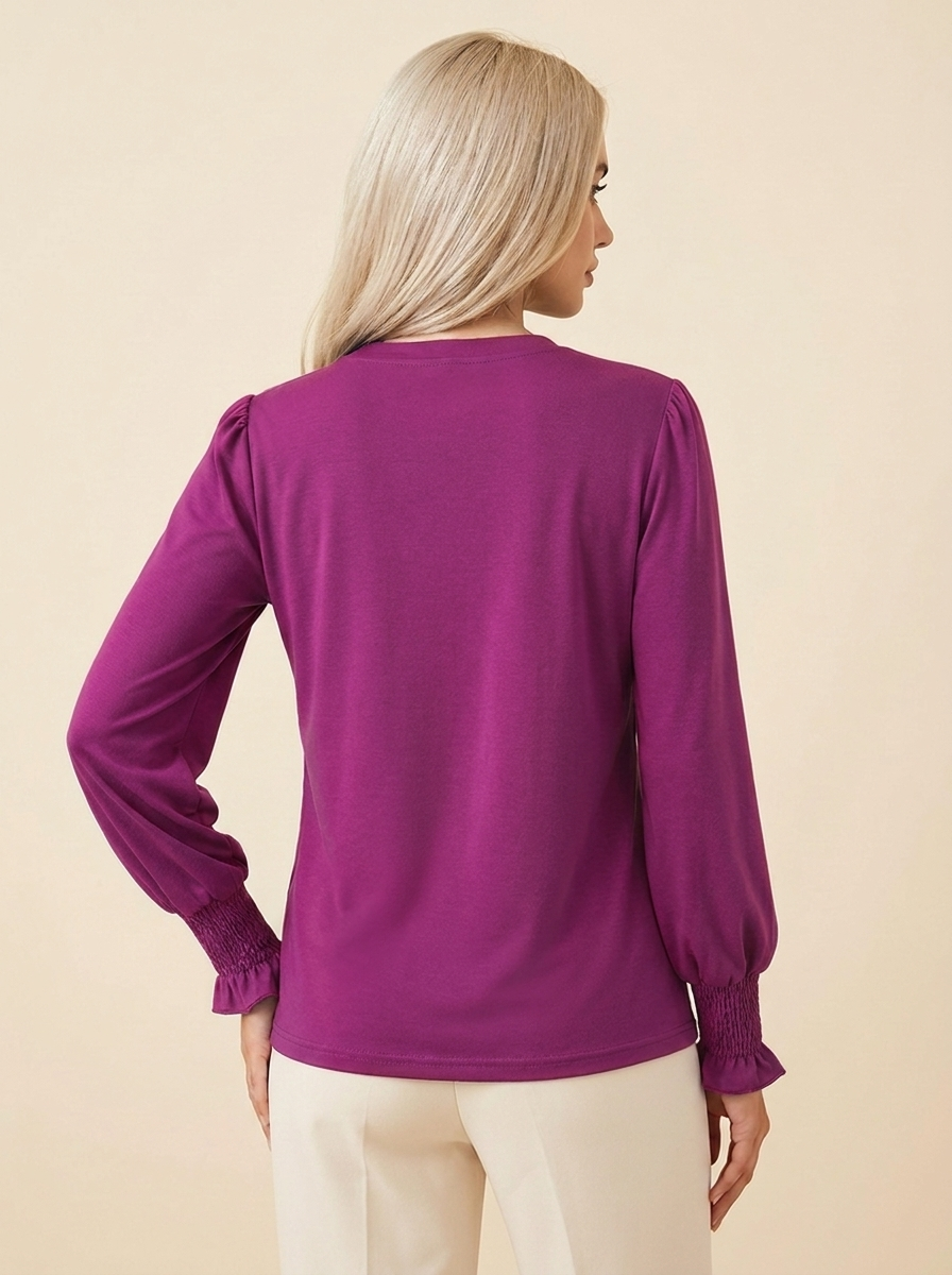 VelouraAvenue Notched Flounce Sleeve Blouse - Fuchsia - Image 21