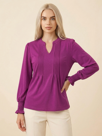VelouraAvenue Notched Flounce Sleeve Blouse - Fuchsia - Image 19