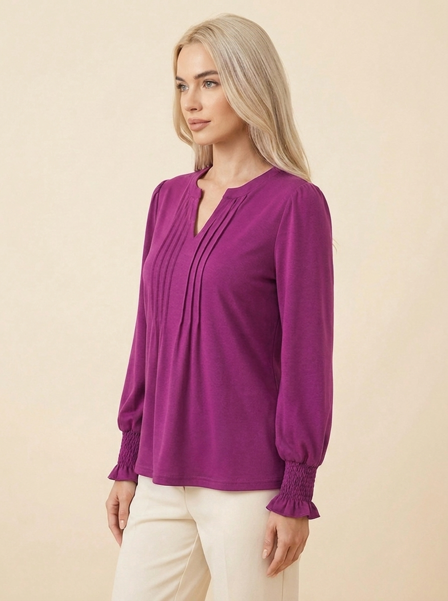 VelouraAvenue Notched Flounce Sleeve Blouse - Fuchsia - Image 20