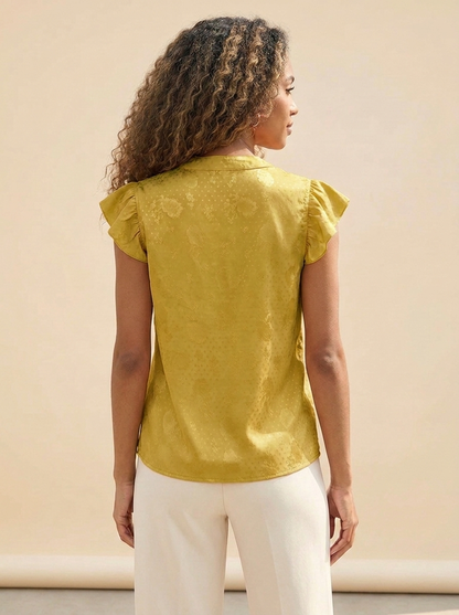 VelouraAvenue Notched Butterfly Sleeve Blouse - Yellow - Image 6