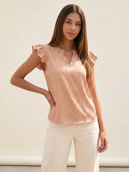 VelouraAvenue Notched Butterfly Sleeve Blouse - Apricot - Image 7