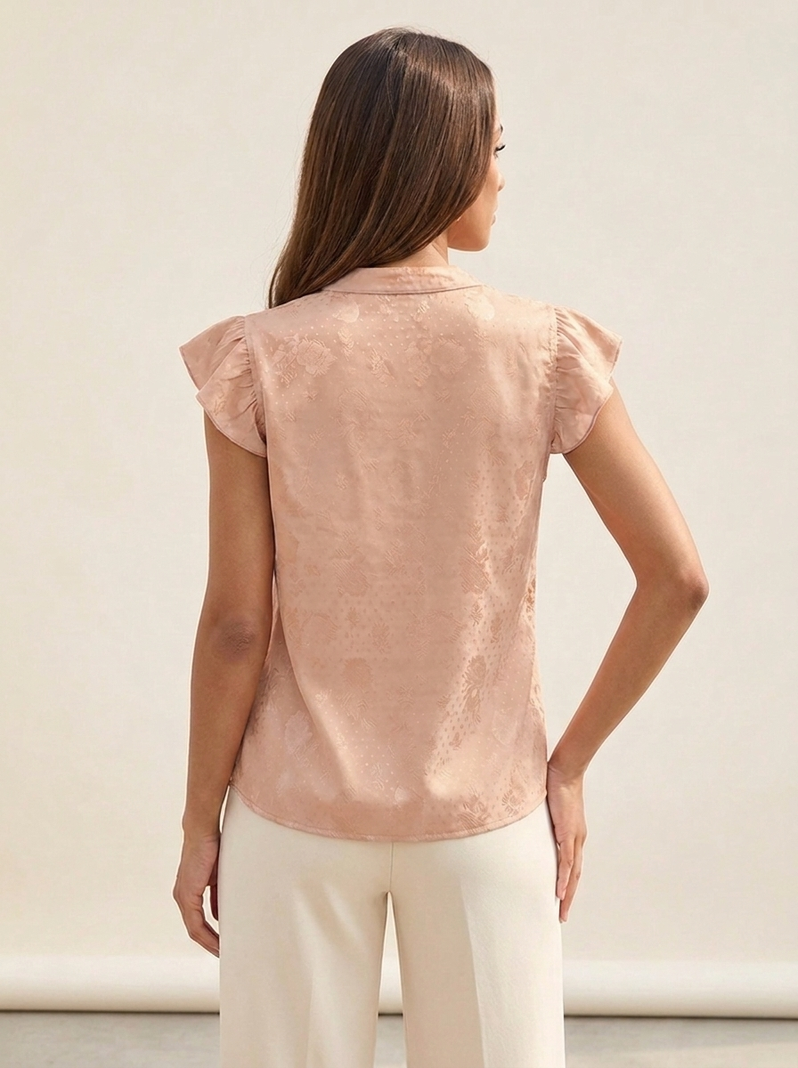 VelouraAvenue Notched Butterfly Sleeve Blouse - Apricot - Image 9