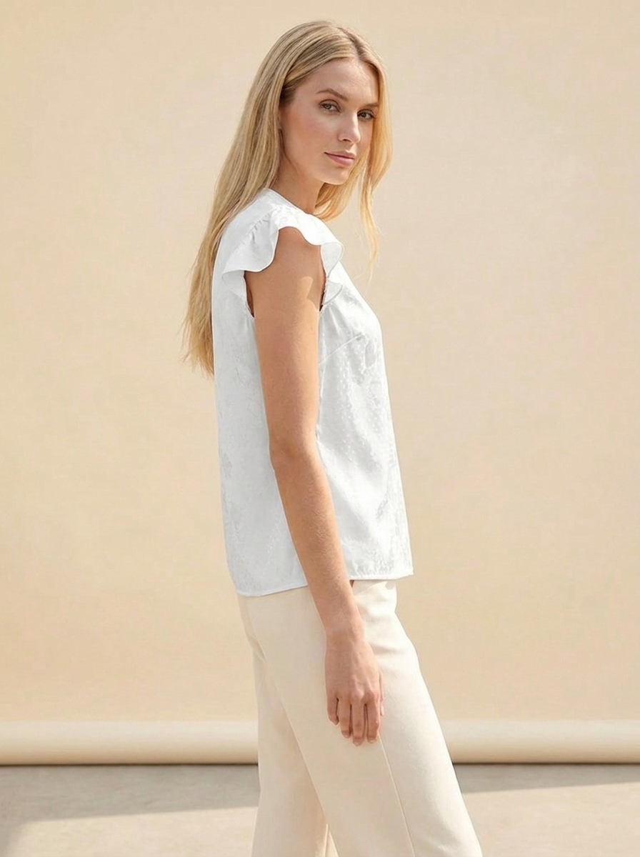 VelouraAvenue Notched Butterfly Sleeve Blouse - White - Image 2