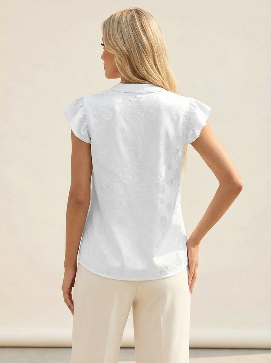 VelouraAvenue Notched Butterfly Sleeve Blouse - White - Image 3