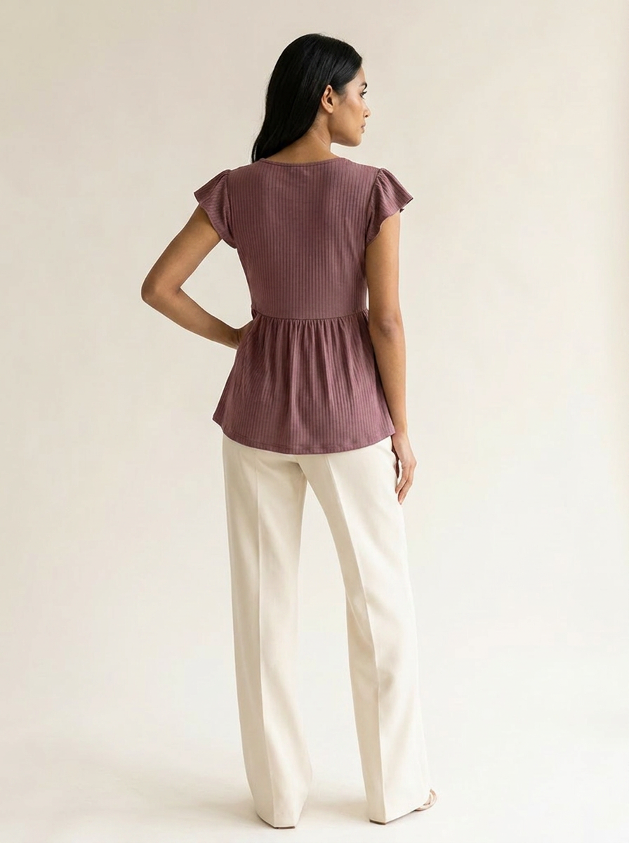 VelouraAvenue V-Neck Babydoll Blouse - Mocha - Image 6
