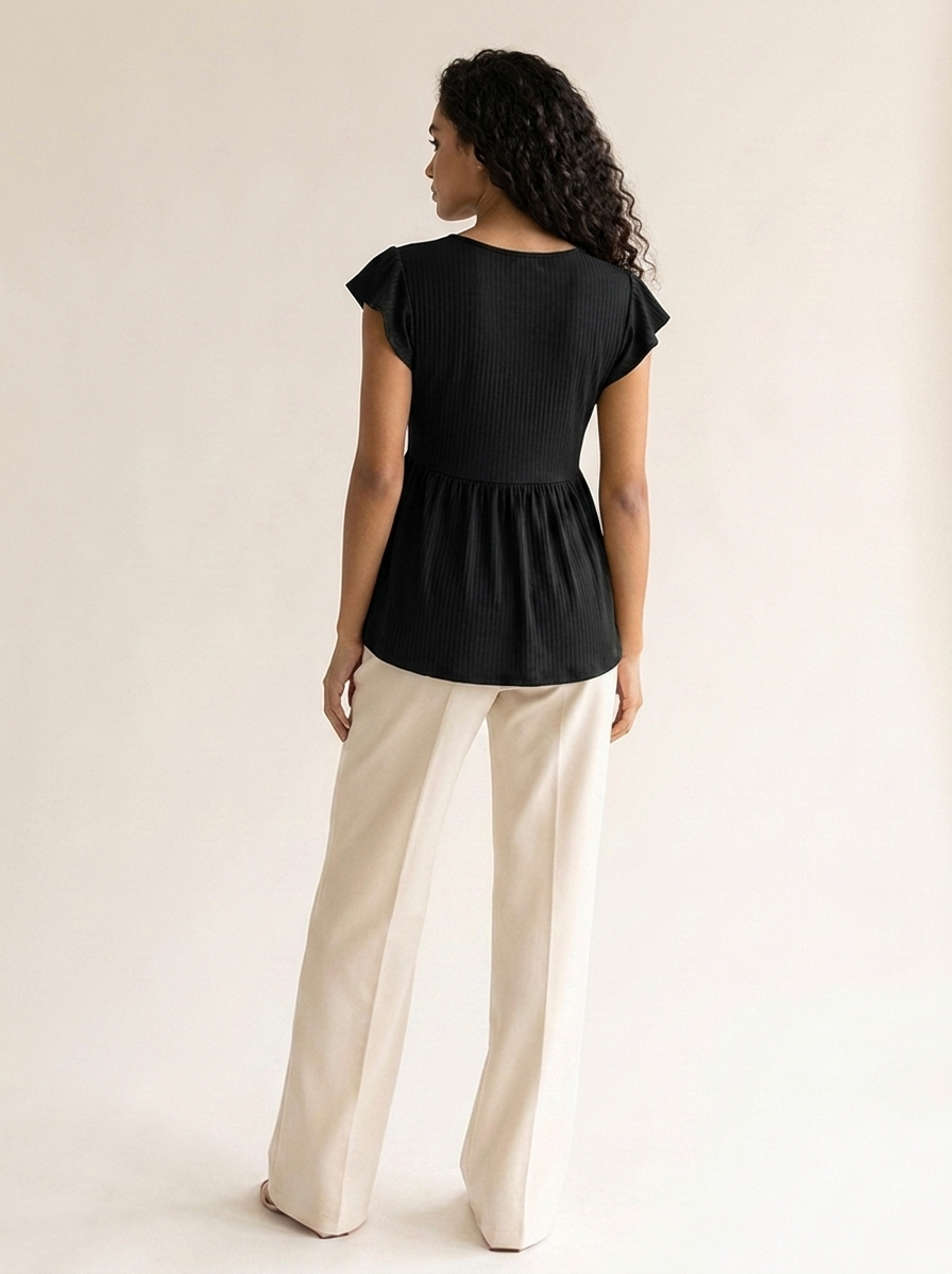 VelouraAvenue V-Neck Babydoll Blouse - Black - Image 9