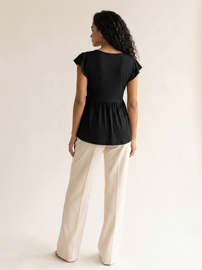 VelouraAvenue V-Neck Babydoll Blouse - Black - Image 9