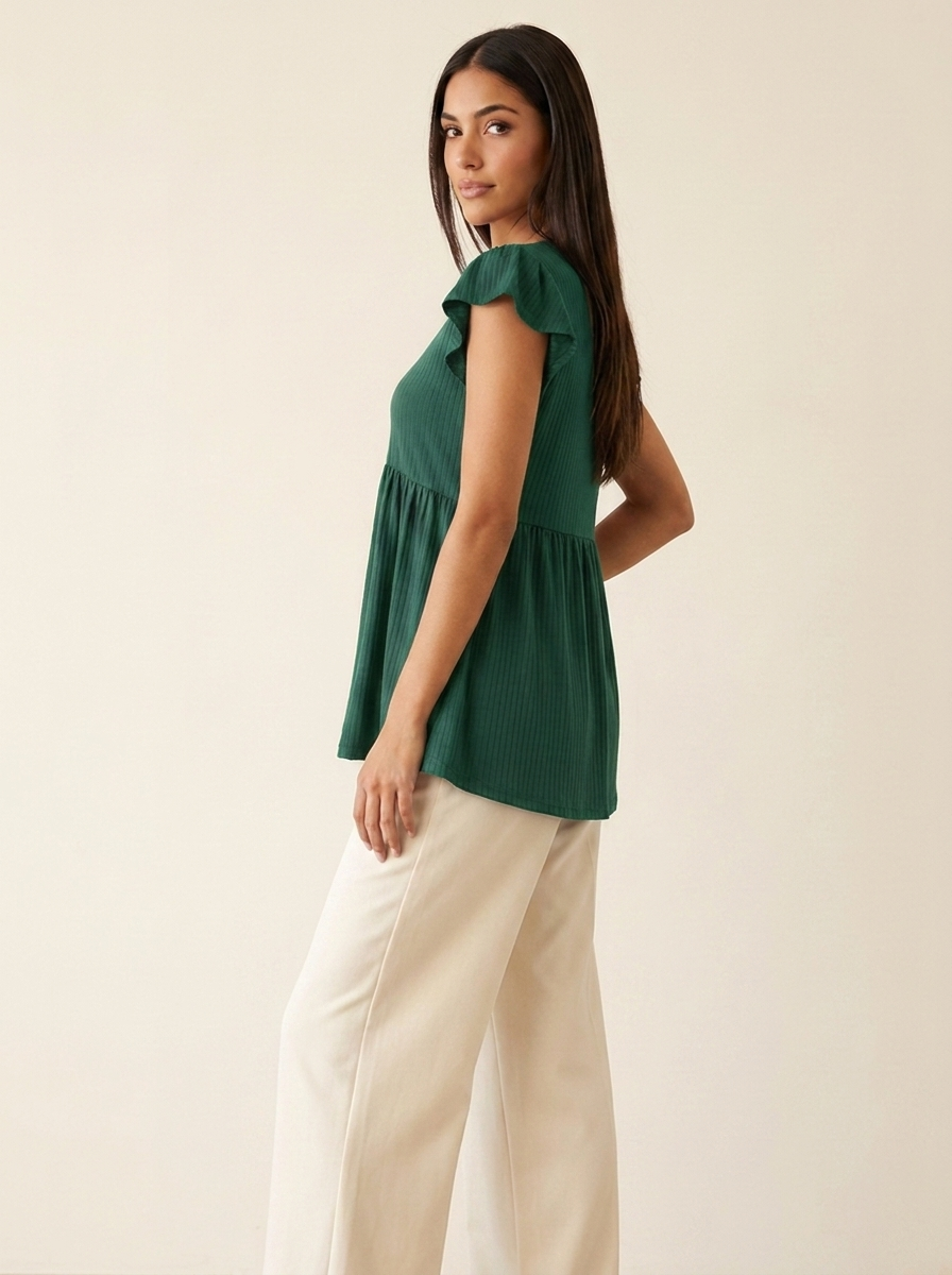 VelouraAvenue V-Neck Babydoll Blouse - Mid Green - Image 11