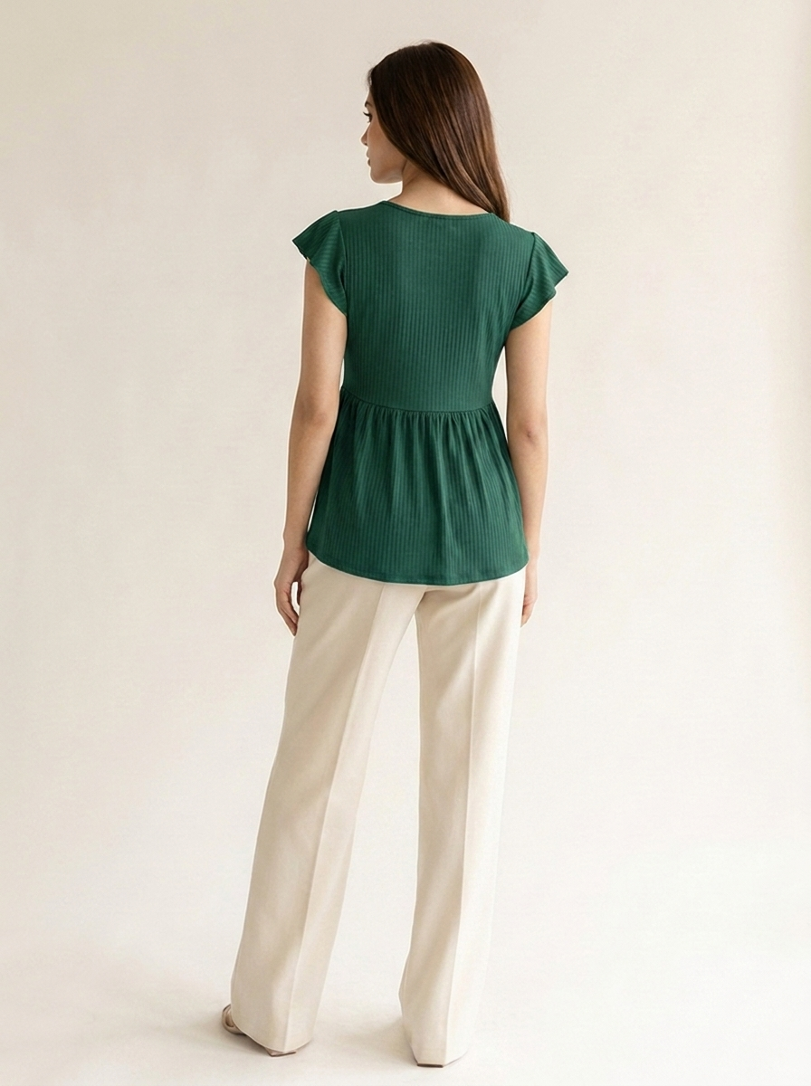 VelouraAvenue V-Neck Babydoll Blouse - Mid Green - Image 12