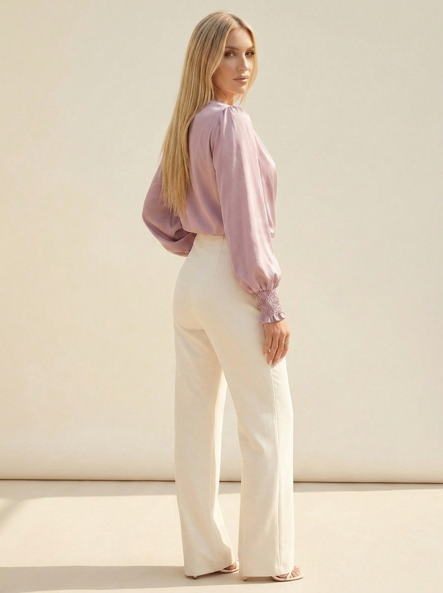 VelouraAvenue Surplice Lantern Sleeve Blouse - Light Mauve - Image 11