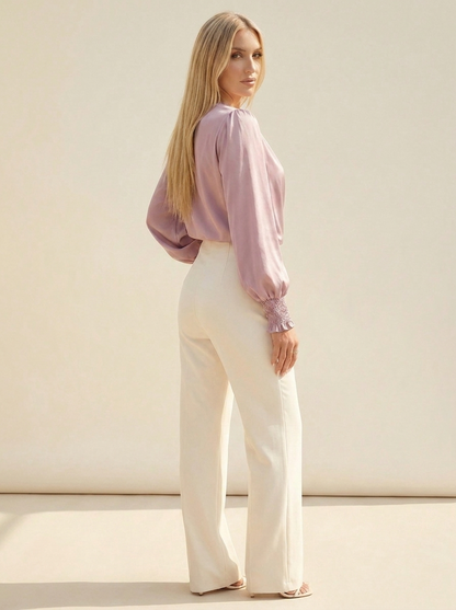 VelouraAvenue Surplice Lantern Sleeve Blouse - Light Mauve - Image 11