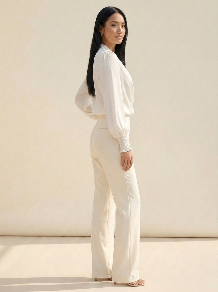 VelouraAvenue Surplice Lantern Sleeve Blouse - White - Image 5