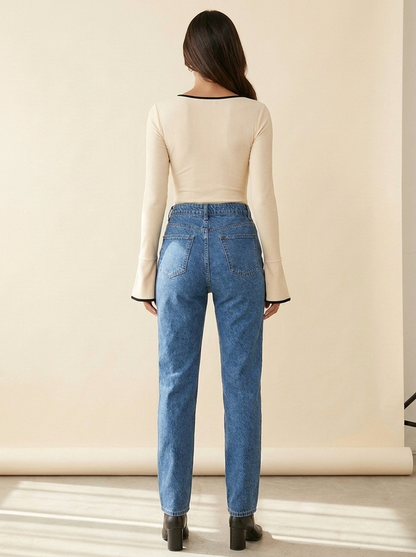 VelouraAvenue Long Sleeve Contrast Bodysuit - Eggshell - Image 10
