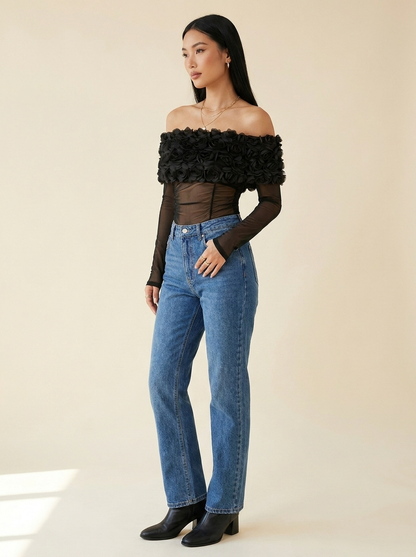 Flower Mesh Bodysuit Black side