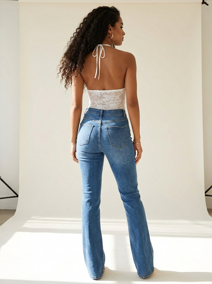 Lace Halter Bodysuit White back tucked