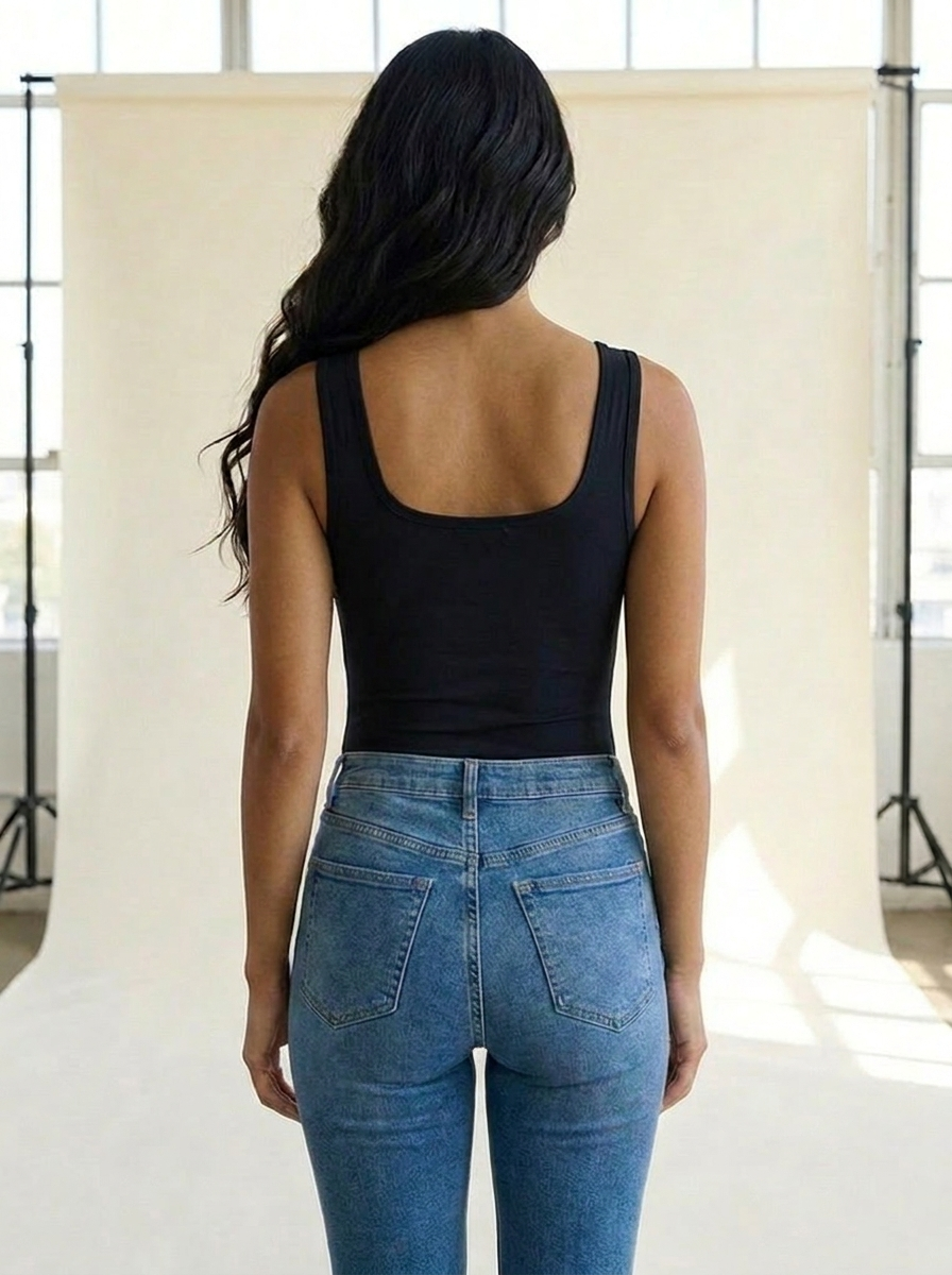 VelouraAvenue Square Neck Bodysuit - Black - Image 15