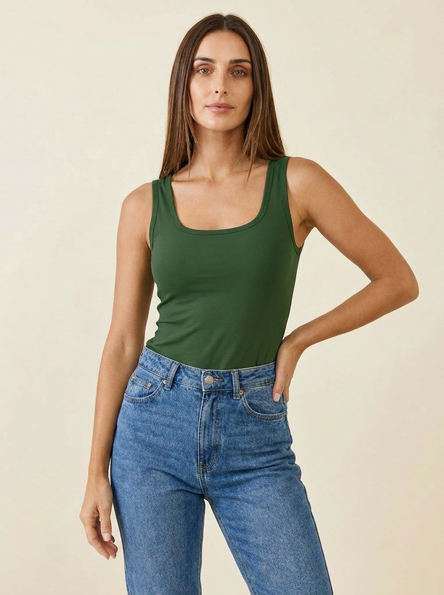VelouraAvenue Square Neck Bodysuit - Dark Green - Image 21