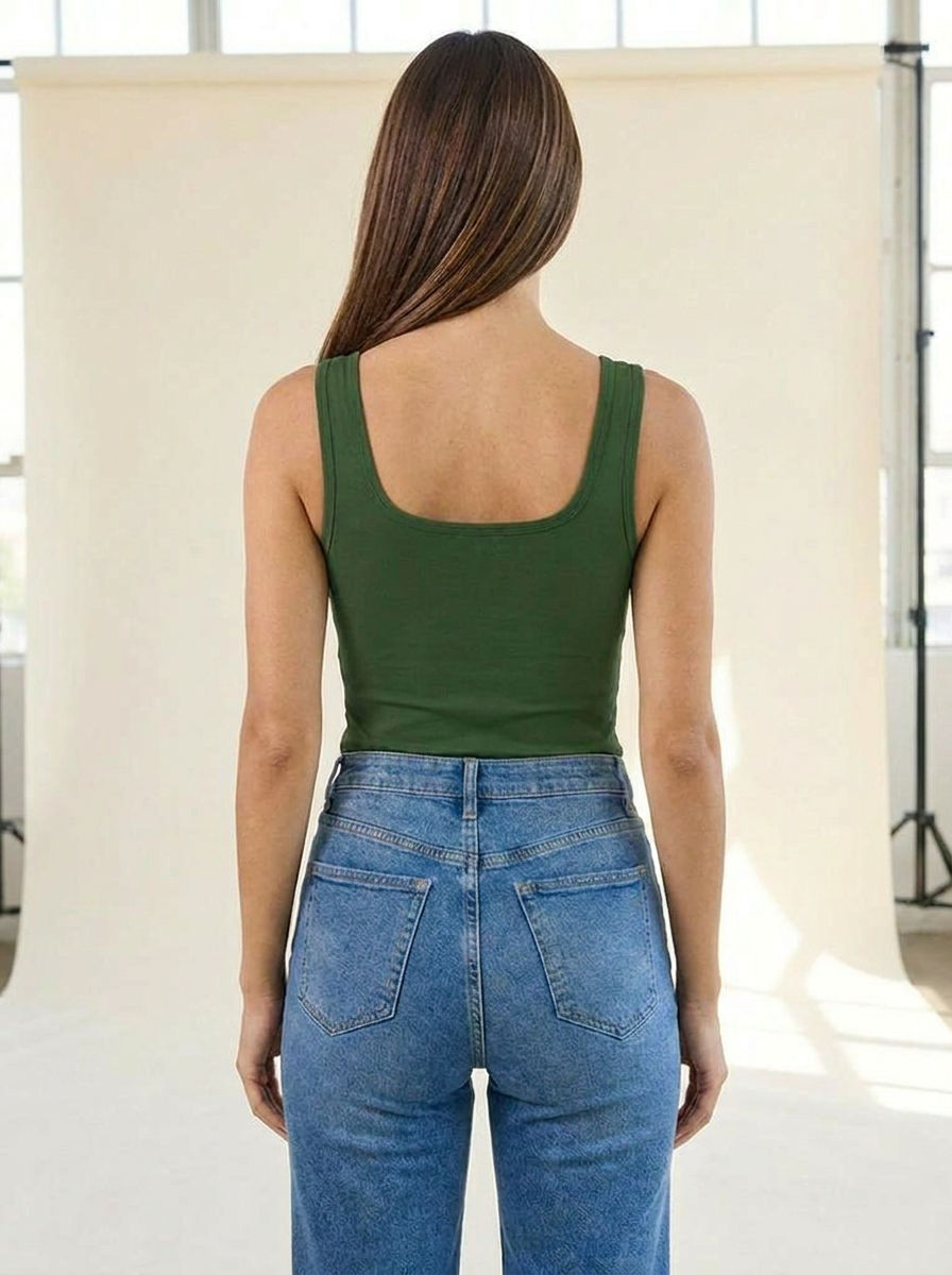 VelouraAvenue Square Neck Bodysuit - Dark Green - Image 25