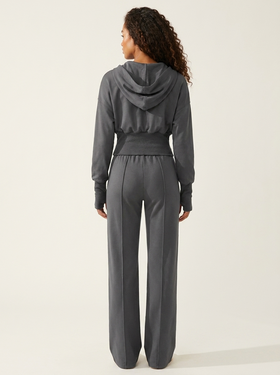 VelouraAvenue Zip-Up Hoodie Set - Dark Gray - Image 3